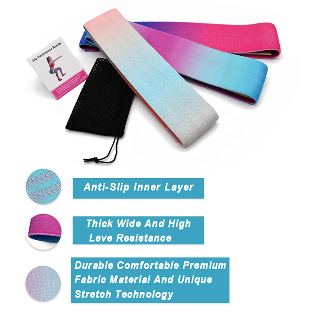 Resistance Bands 3-Piece Set Yoga Workout Resistance Band Fitness Hip Loop Anti-Skid Elastic Push Hip Squat Exercise Equipment