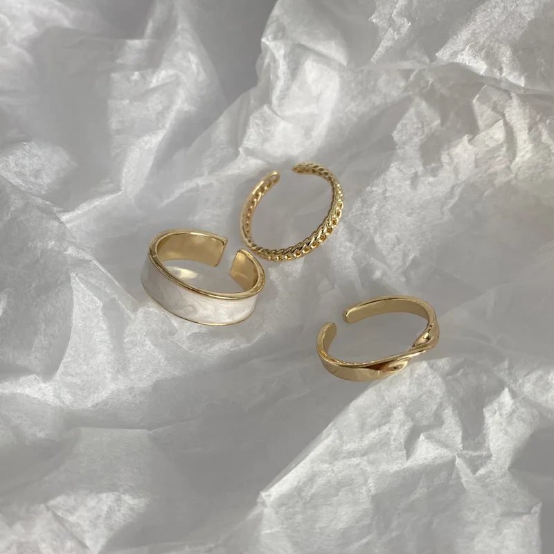 

Minimalist White Enamel Rings Set for Women Girls Gold Color Copper Chain Twisted Wide Charm Rings French Elegant Jewelry Gift