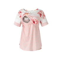 maternity bratfeeding clothes fashion floral short sleeve pregnant shirt striped patchwork tops t shirt looes casual top tee