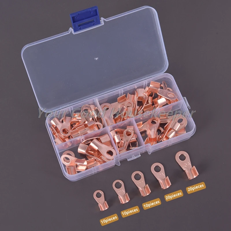 

70pcs Copper Circular Wire Naked Battery Cable Connector lugs Terminals