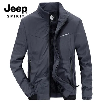 JEEP SPIRIT зимняя куртка для мужчин Толстая Теплая Флисовая ветровка зимнее пальто для мужчин повседневное стоячий воротник M-4XL верхняя одежда для мужчин - Цвет: Темно-серый
