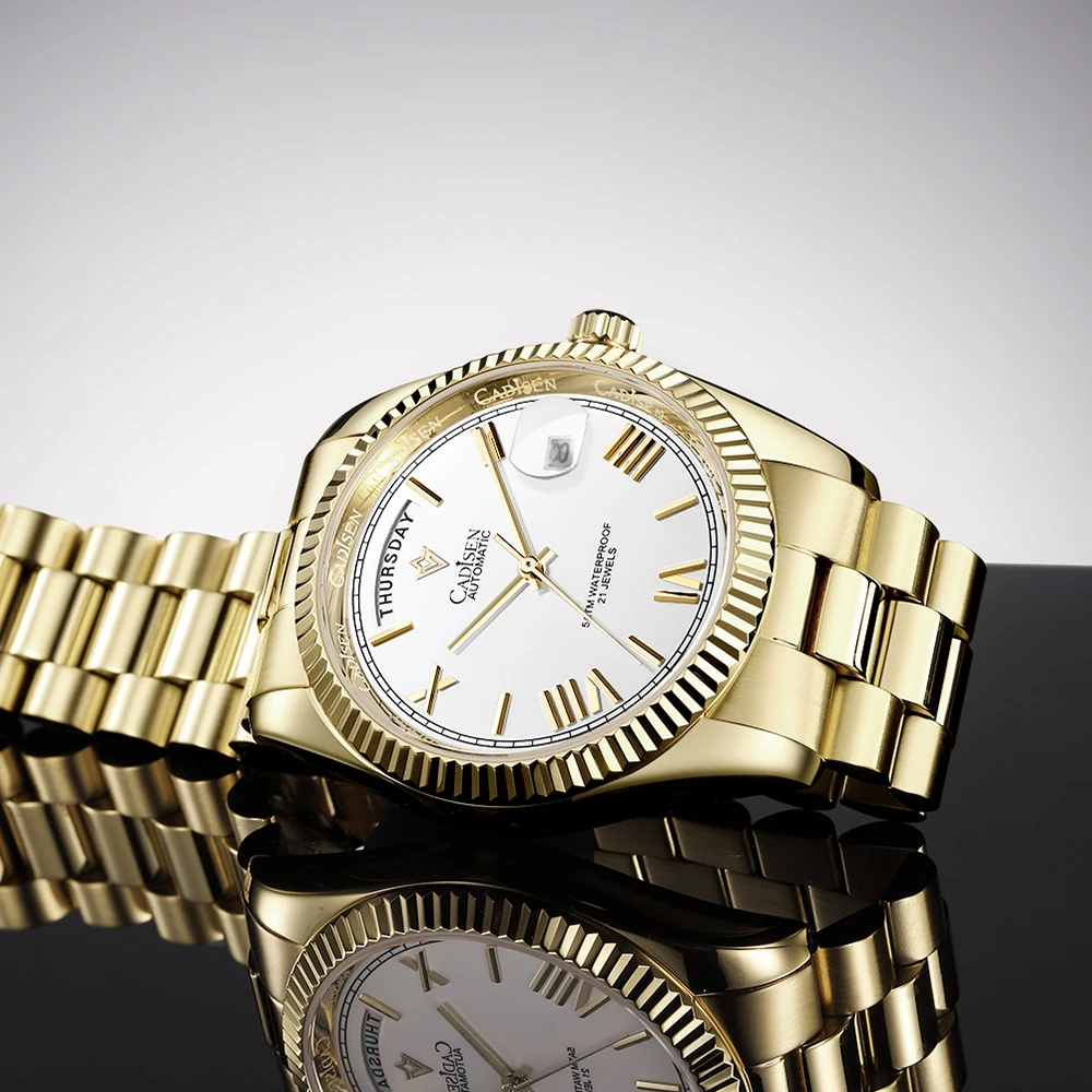 Cadisen para Homens Relógio de Pulso Esportes à Prova Jovens Automático Mecânico Topo Marca Luxo Relógio Dourado Negócios Dwaterproof Água Masculino