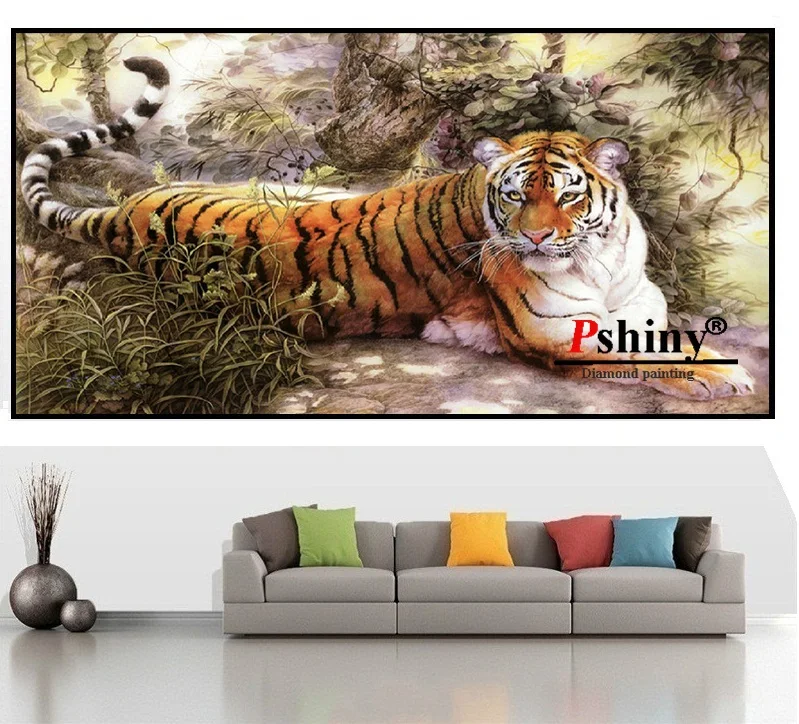 PSHINY 5D DIY алмазная живопись тигр животные фотографии полный дрель круглые стразы Алмазная вышивка продажи, Новое поступление