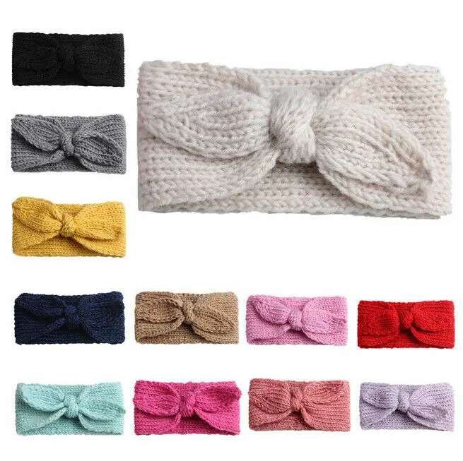 New Cute Baby Toddler Kids Girl Knit Bow Headband Hair Band Headwear Head Wrap Cotton Accessory | Мать и ребенок