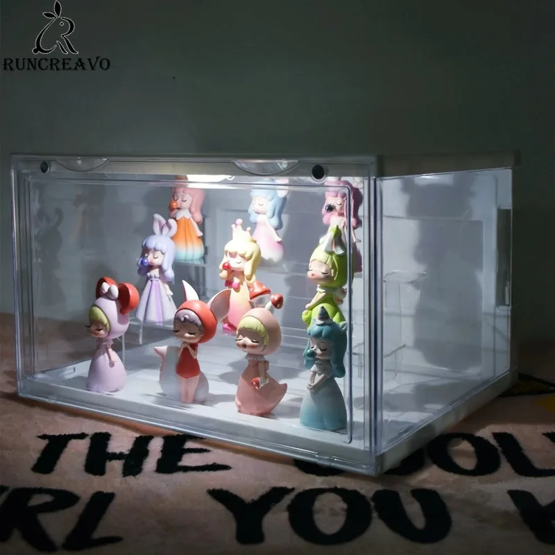 

with Light Led Toy Display Case for Mystery Boxes Dolls Acrylic Hd Door Panel Storage Box Action Collectible Figures Organizer