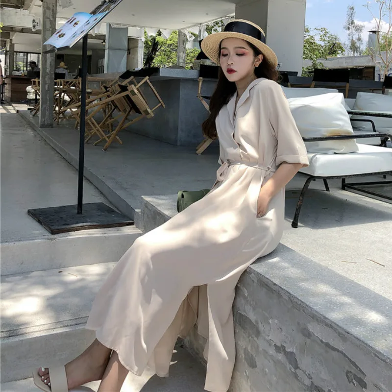 Женское повседневное однобортное платье-рубашка элегантное Свободное длинное