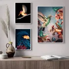 Картина на холсте с изображением попугаев, акварель, птиц, животных, настенные картины, Скандинавский современный классический декор для гостиной и дома
