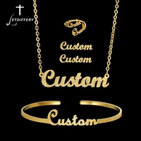 letdiffery custom name jewelry set for women frosted stainless steel necklace ring bangle wedding jewelry for girlfriend lovers