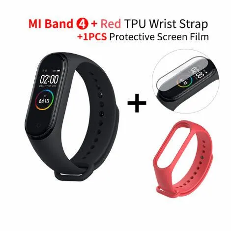 add red strap film Xiaomi mi Band 4 Smart mi band 3 Цвета экран браслет пульсометр фитнес музыка Bluetooth 50 м водонепроницаемый бандаж 4 - Цвет: add red strap film