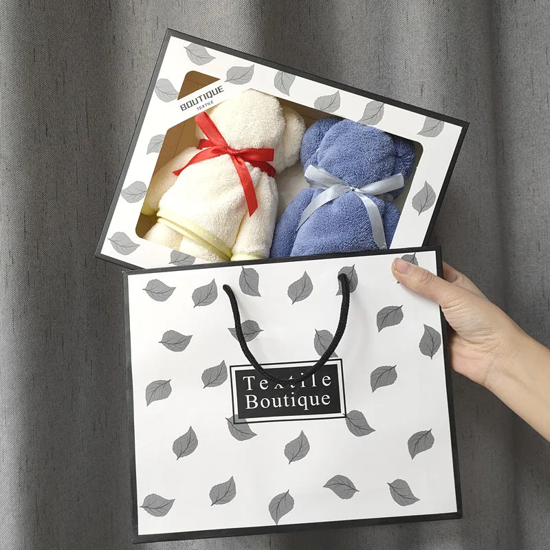 

35*75cm Coral Velvet Fleece Bear Towel With Packaging Absorbent Face Hand Towel Wedding Business Holiday Gifts Bathroom Towels