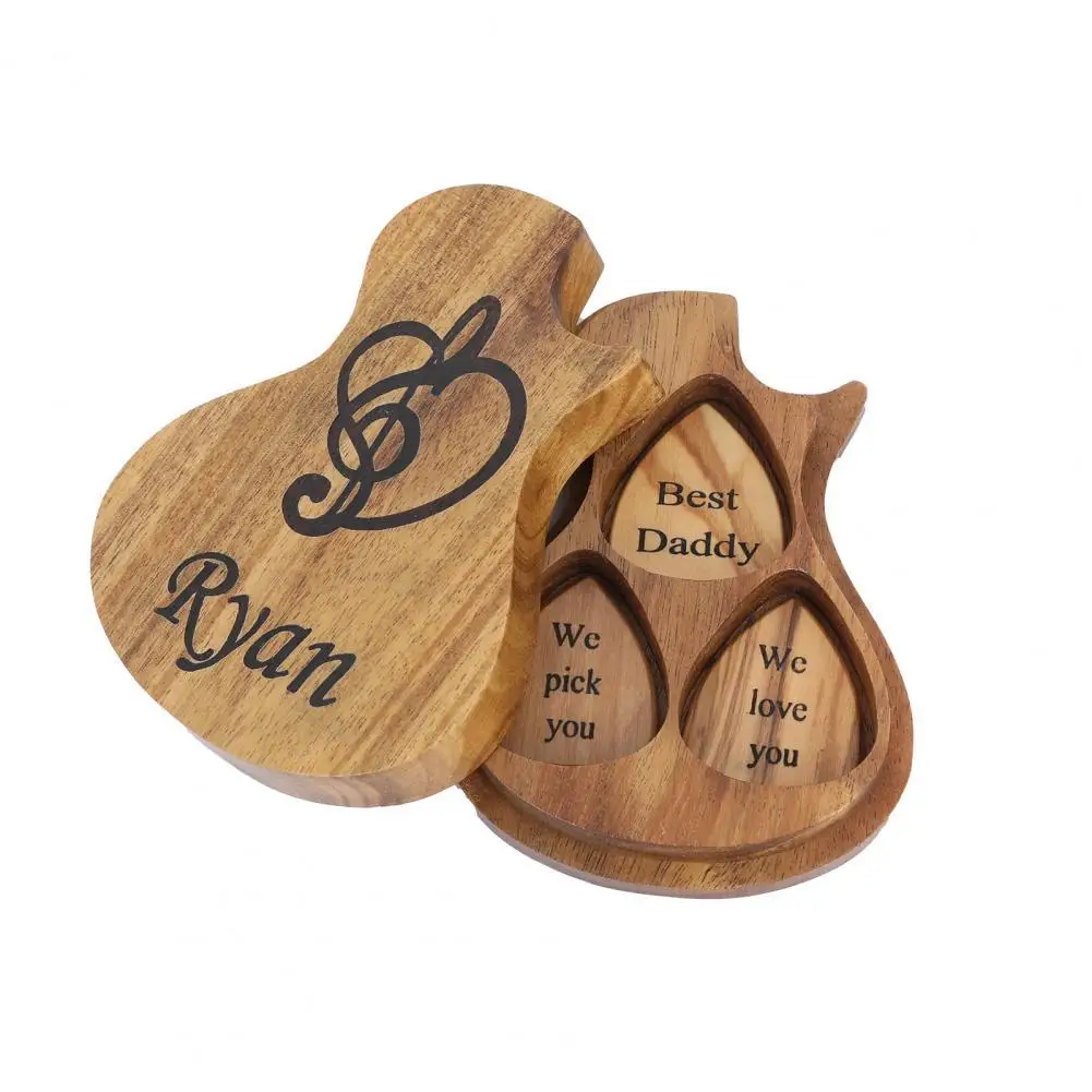 

1 Set Guitar Picks Box Eye-catching Dust-proof Wood Guitar Picks Holder Music Instrument Accessory Set for Outdoor