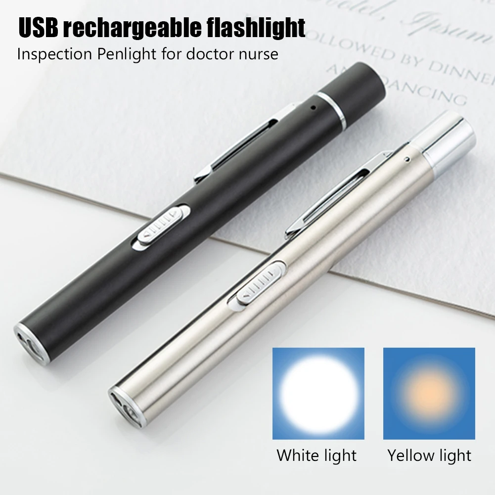 

LED Flashlight Clip 2 Modes USB Mini Light Penlight Pocket Portable Pen Lamp Working Inspection For dentist Camping Hiking Out