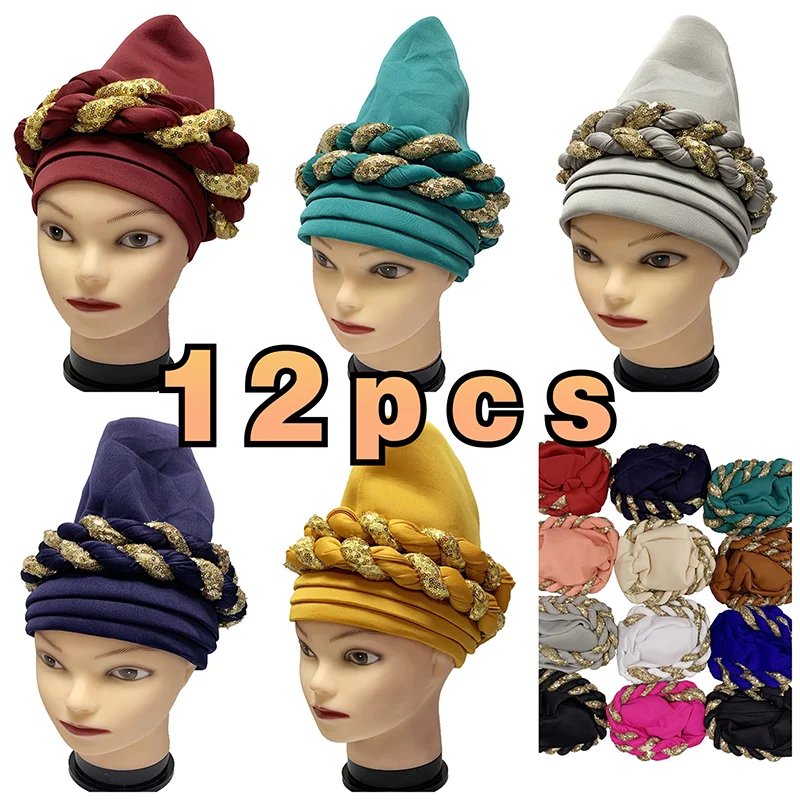 Wholesale High Quality Newest Elegant Turban Hat Women Cap Beaded For India  Scarf Head Wrap Headband Girl Hair Accessories Lady