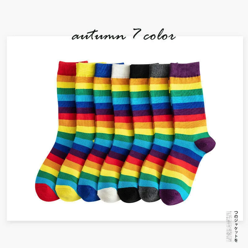 

2019 New Fashion girl's Cotton Socks Novelty Rainbow Striped Stripes Pattern Multi Color Ankle Socks of the girl's beauty Socks