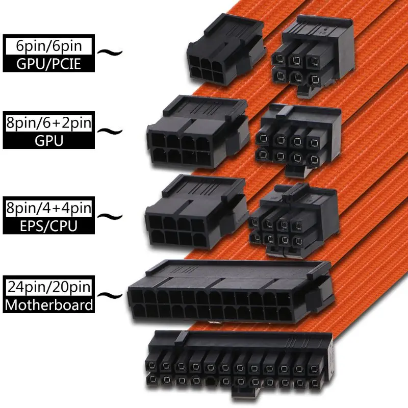 

1Set 30cm/40cm A-TX Basic Extension Cable Kit PC GPU CPU Power Supply Sleeved Wire Computer Connectors 24-PIN 8-PIN 6PIN 4+4PIN