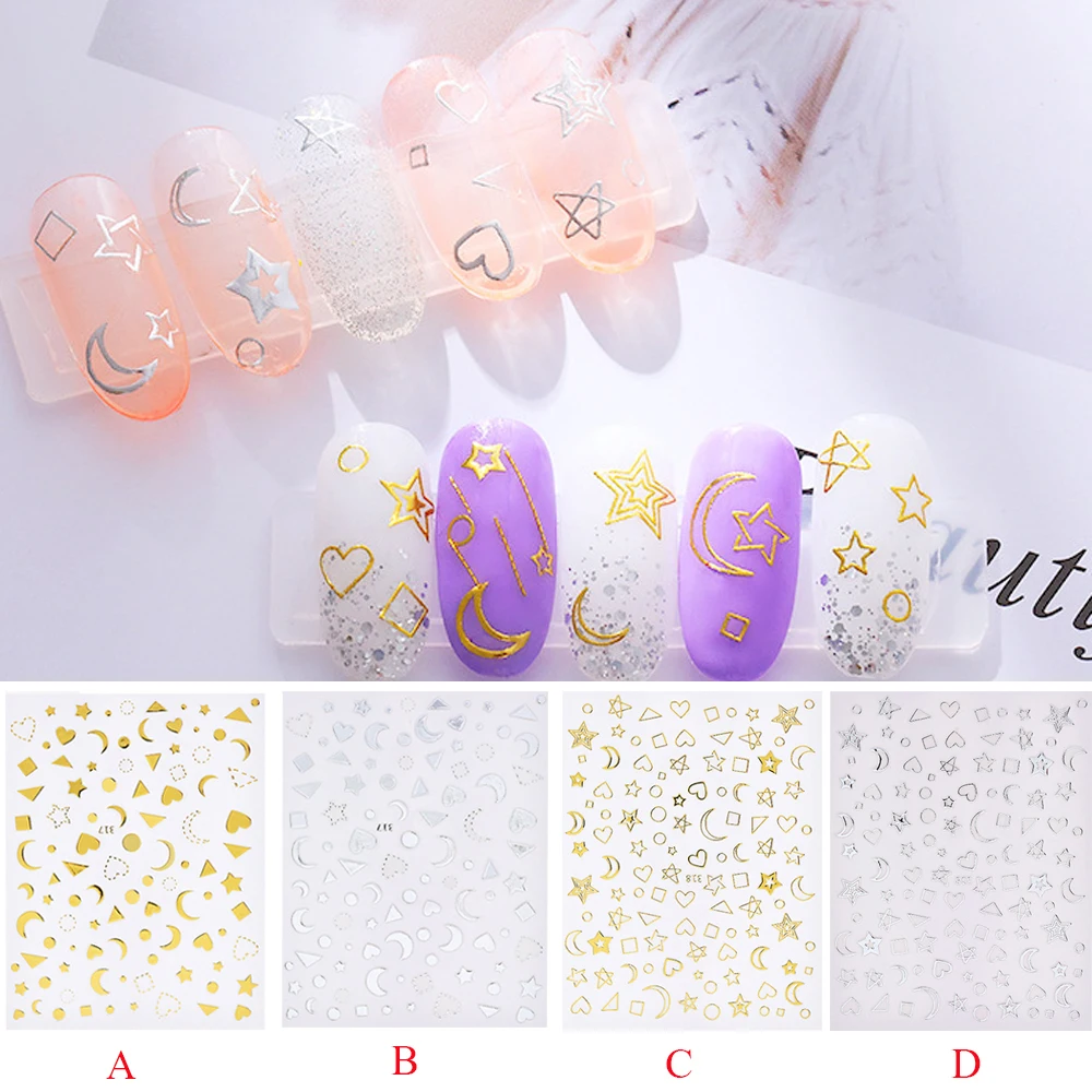 3D наклейка для ногтей черная золотая Лунная белая серебряная самоклеящаяся