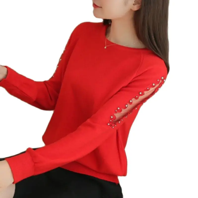 

Women Sweaters And Pullovers Ohclothing 2021 Autumn Winter Sweater Hedging All-match Loose Sweaters Female Beading Shirt Solid