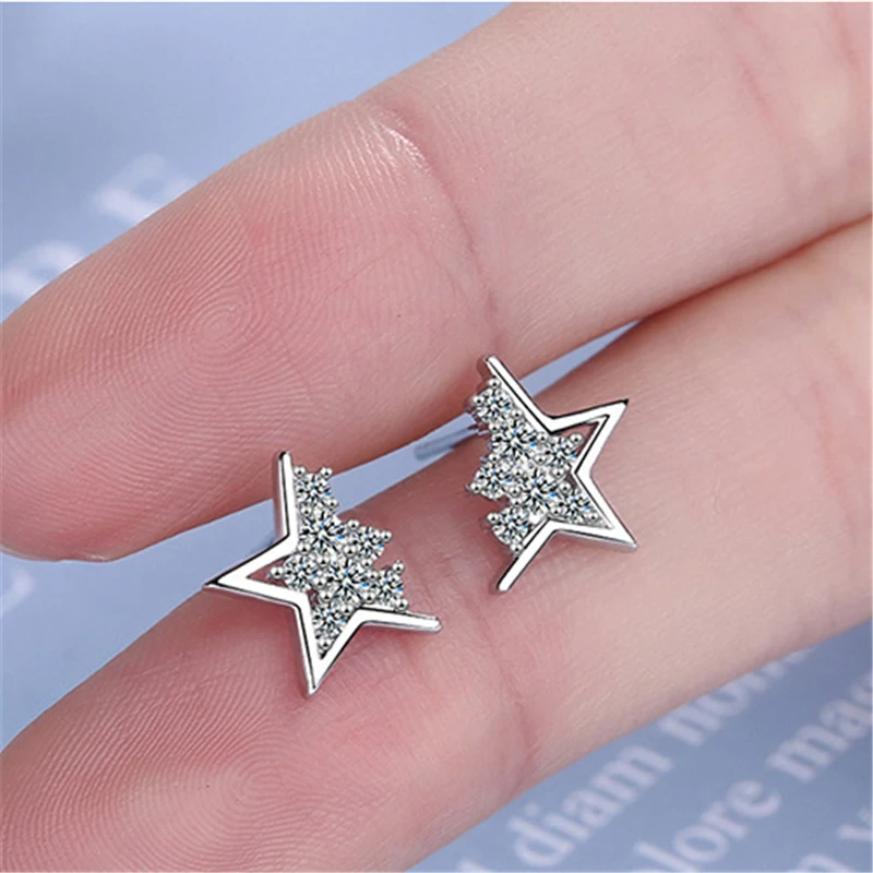 

925 стерлингового серебра пирсинг Звезда Стад Серьги для женщин, для вечеринки, ювелирное изделие подвеска аксессуары, аксессуары для девоче...