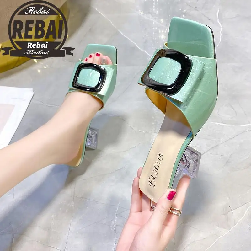 

Summer Women's Sandals Pu Leathable Fashion Comfortable Chunky Heeled Slippers Rubber Non-slip Open Toe Women Multicolor Sapato