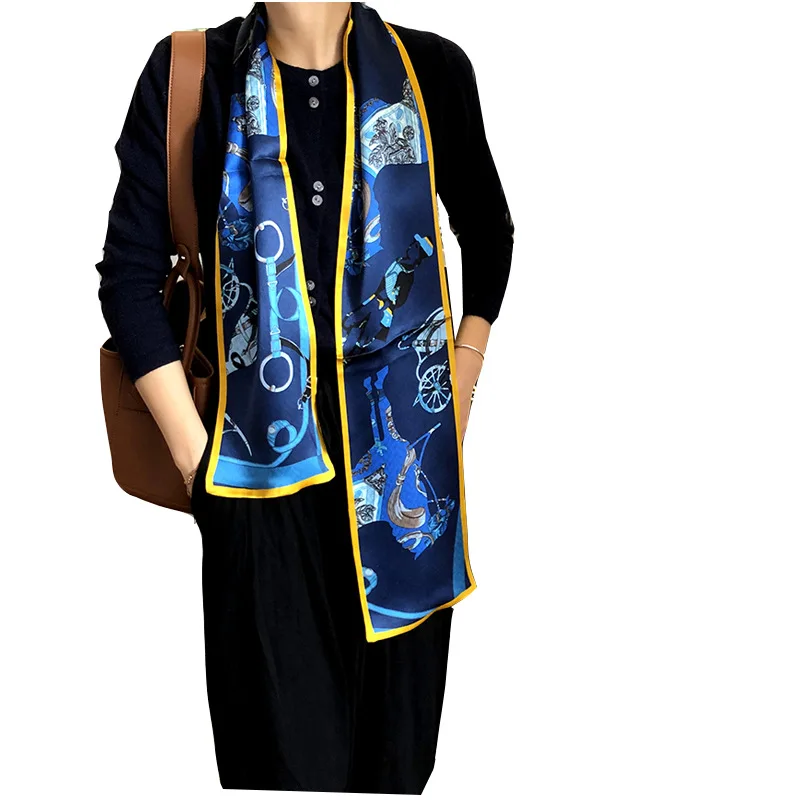 

New 2021 Fashion Brand 100% Real Silk Scarf Luxury Scarves Women Female Shawl High Quality Double Hijab Pashmina Foulard