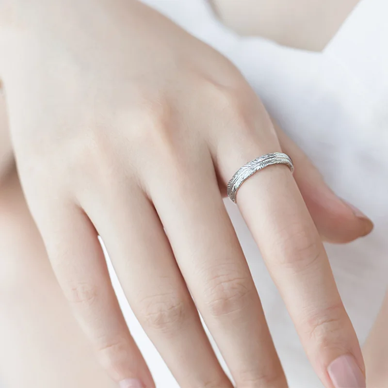 Кольцо серебряное в виде листа пера для мужчин и женщин винтажное вращающееся