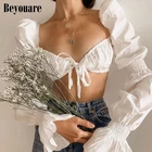 Женская блузка с рукавами-фонариками Beyouare, белая Элегантная укороченная блузка с открытой спиной, в романтическом французском стиле, осень