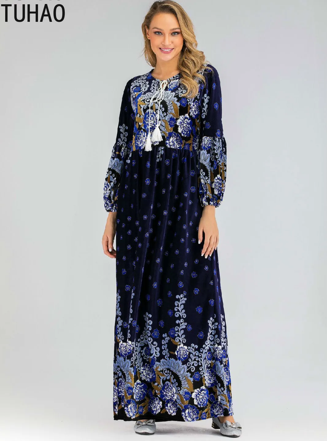 

Женское вельветовое платье TUHAO, платье в стиле ретро с длинным рукавом и принтом, размер плюс 3XL, 2XL, для осени и зимы, WM12