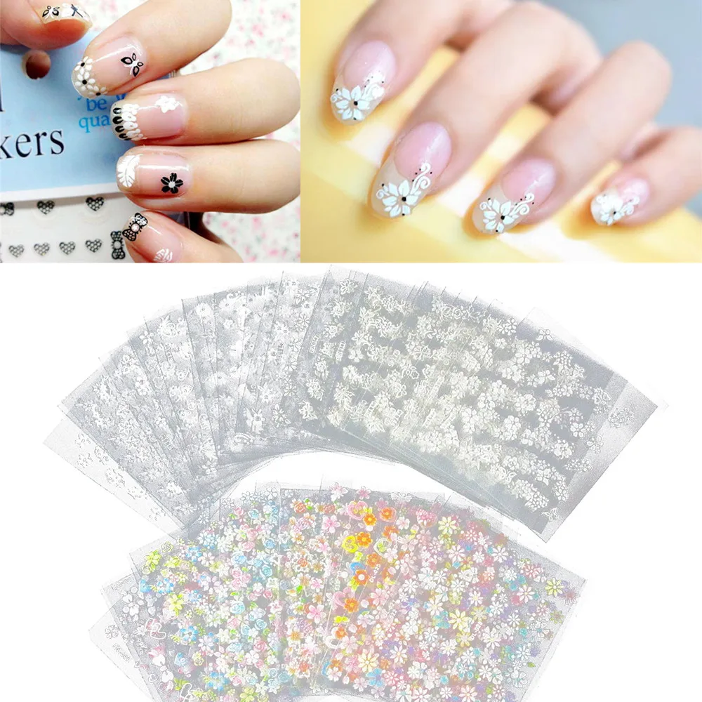 

50pcs Flower 3D Nail Art Stickers Decals Manicure Gold/Silver Decoration Tips