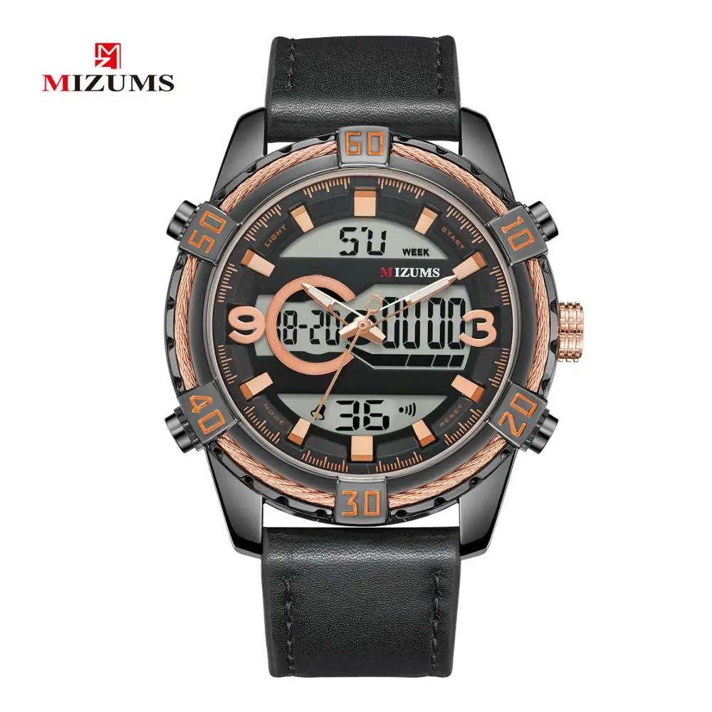 

MIZUMS Brand Men's Watch Digital LED Luxury Leather Strap Quartz Watch Waterproof Sports Military Date Display Hour Relogio