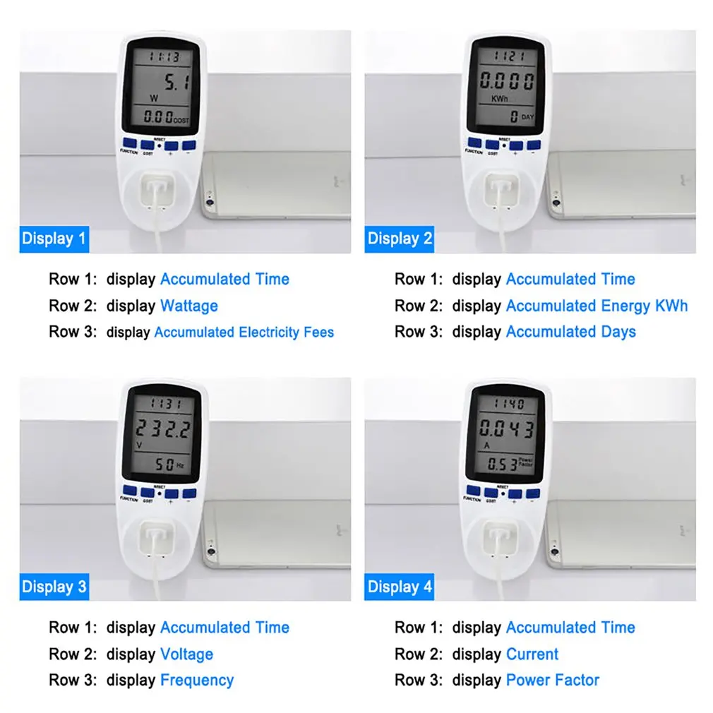

Socket Digital Voltage Wattmeter Power Consumption Watt Energy Meter KWh AC 230V 120V Electricity Analyzer Monitors