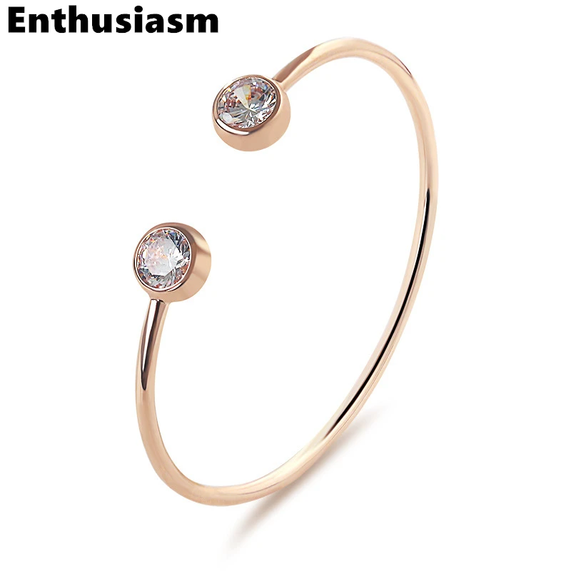 Женский простой браслет из циркония Открытый с двойными кристаллами