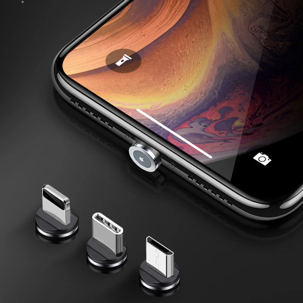 Для iPhone huawei samsung светодиодный 360 ° поворот круглый Сильный магнитный Тип C Micro USB