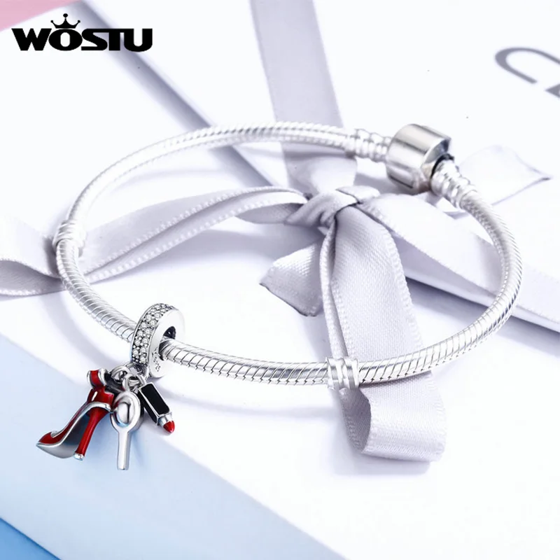 WOSTU Family Heart Copper Charm High heels Pendant Bee Boy &amp Girl Dangle Beads Fit Original Bracelets For Women Jewelry | Украшения и