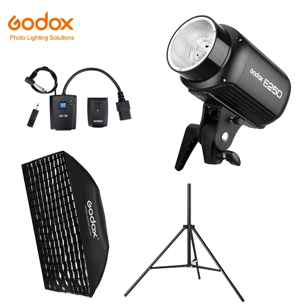 Godox E250 250Ws Фотостудия вспышка стробоскоп свет+ 50x70 см сотовый жир+ 180 см осветительная стойка+ AT-16 ТРИГГЕРНАЯ вспышка