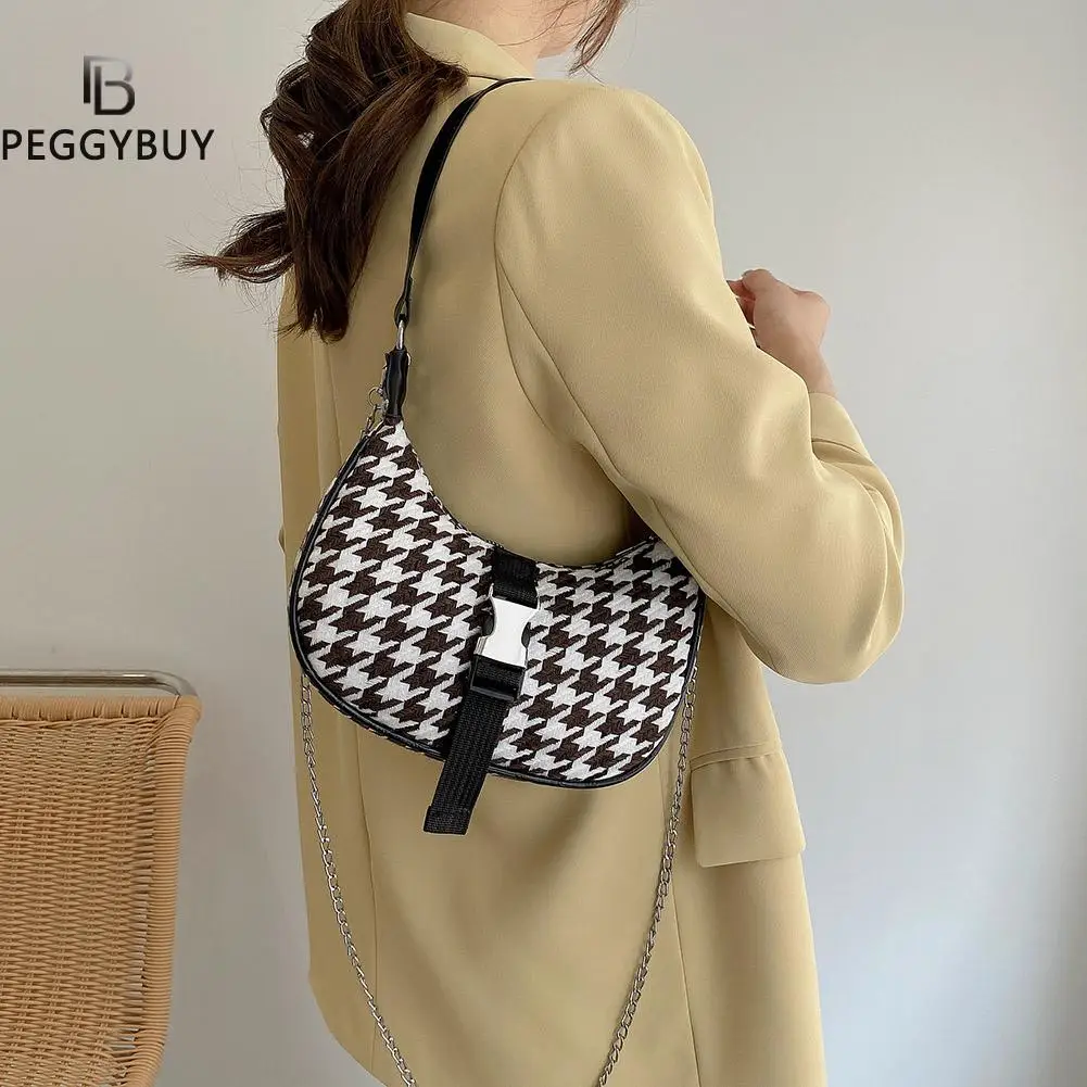 

Women Plaid Pattern Underarm Crossbody Bag Retro Female Chain Hobos Handbag Lady Shoulder Crossbody Messenger Pouch