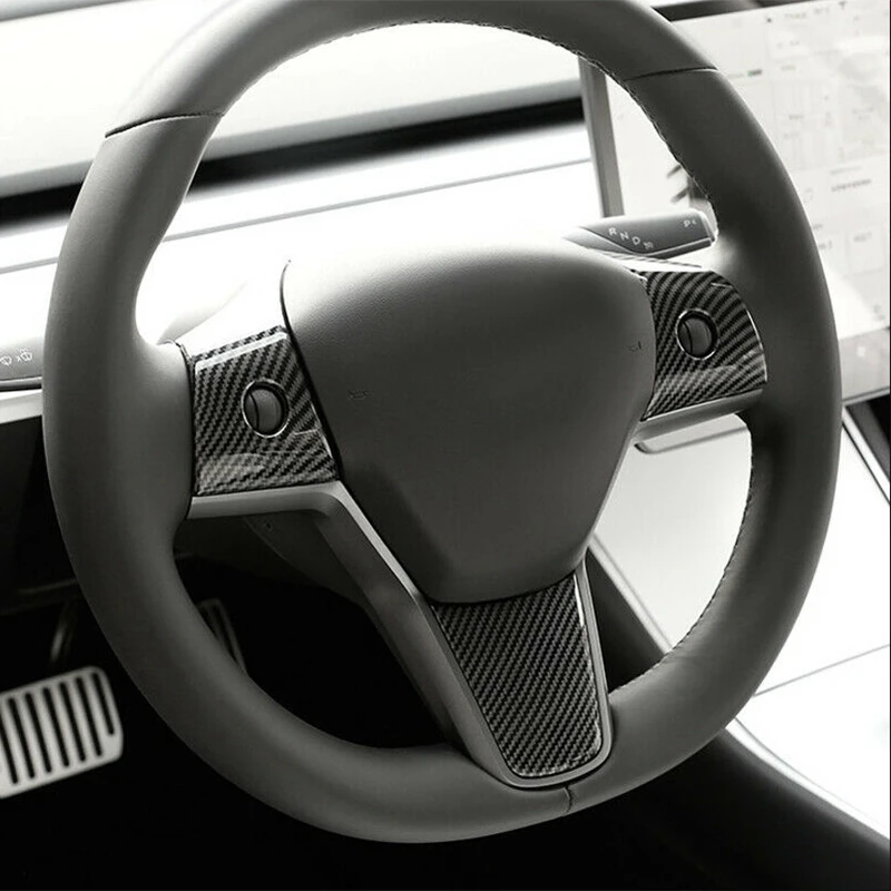 

For Tesla Model 3 Wheel Steering Panel Cover Trims Carbon Fiber Fit 2018-2019