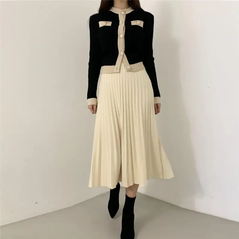 Вязаная юбка костюм весна осень Женский комплект из 2 предметов кардиган на