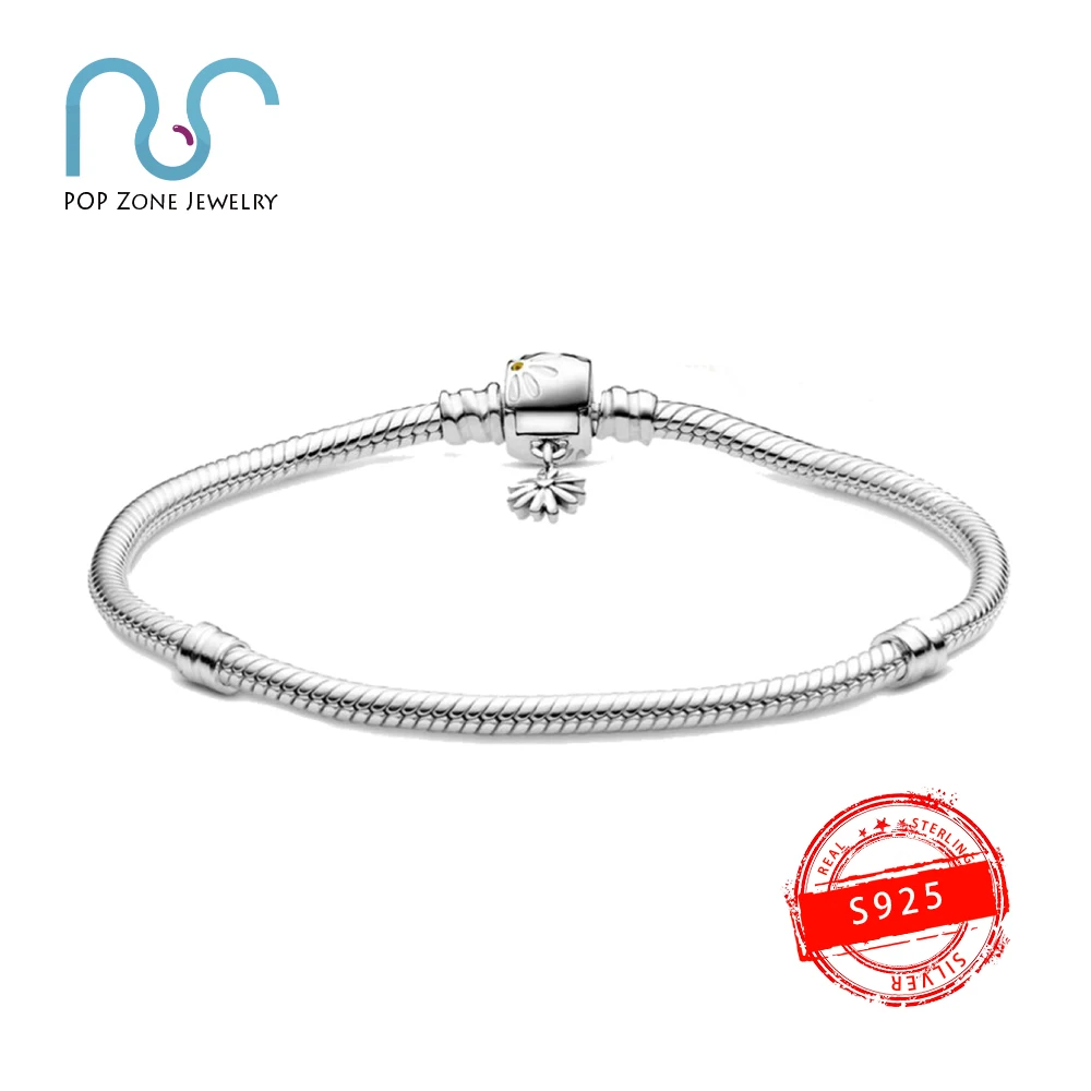 

Fit Original Pan Charm Bracelet S925 Sterling Silver Bracelet Flower Clasp Snake Chain Bracelet Female Brand Limit Jewelry Gift