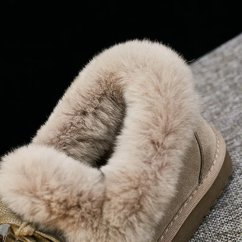 

swyivy Cowhide Leather Boots Winter Shoes Women Rabbit Fur Loafers for Winter 2020 New Warm Fur Ankle Boots Women Cotton Padded
