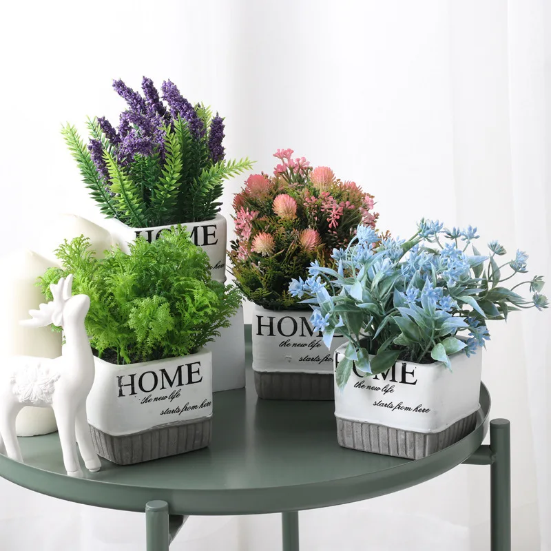

Fresh Simulation Green Plants Potted Plants Home Furnishings Cement Pots Living Room Decoration Fake Flowers