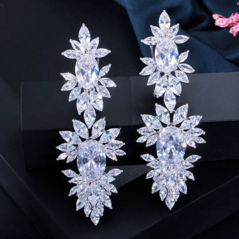 gorgeous white CWWZircons Роскошные прозрачные кубические циркониевые Длинные свадебные висячие серьги с цирконием в форме маркизы CZ322 - Окраска металла: gorgeous white