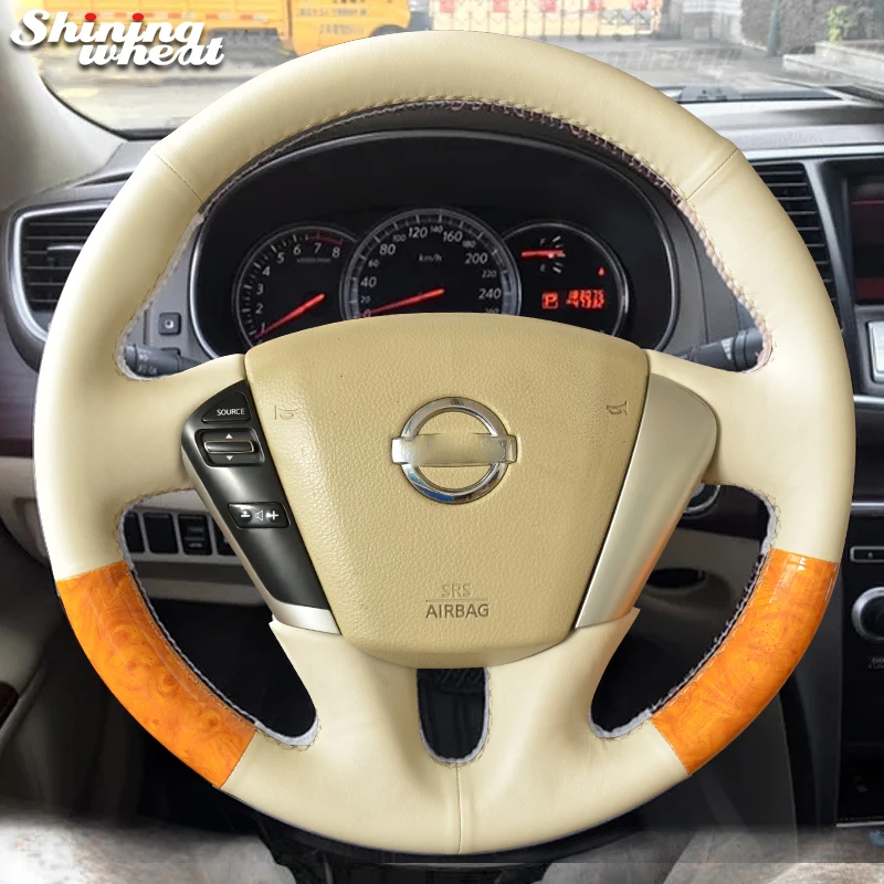 

Beige Leather PU Carbon Fiber Car Steering Wheel Cover for Nissan Murano 2009-2014 Teana 2008-2012