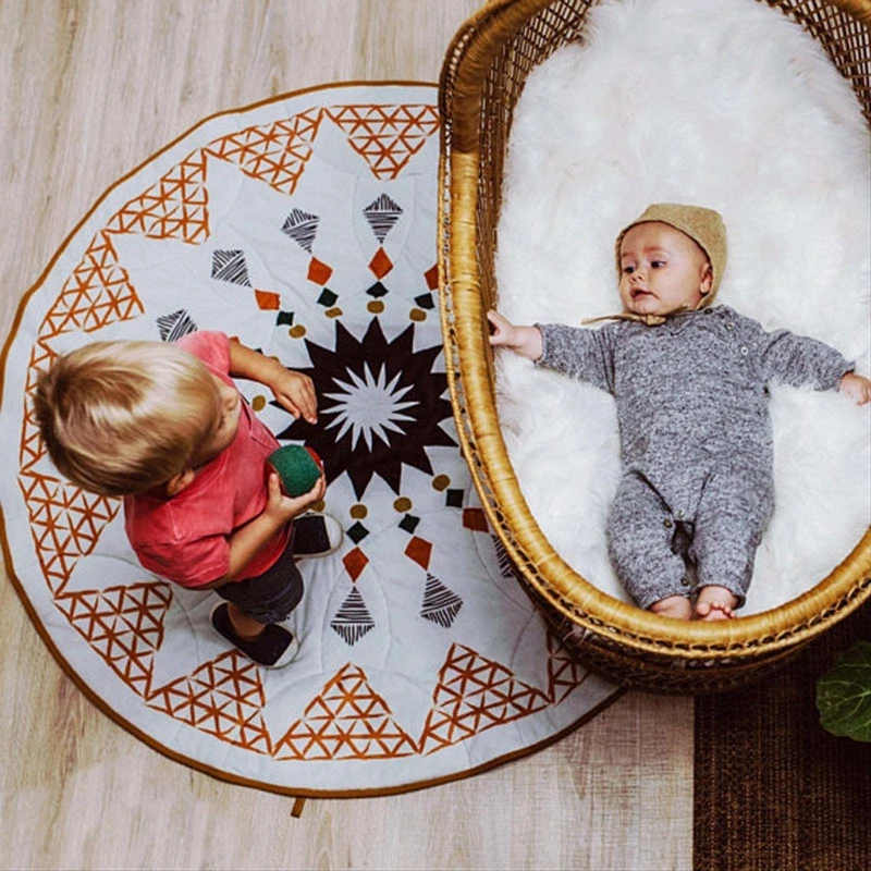 

Geometric Rhombus Pattern Round Baby Floor Carpet Cotton Play Mat Crawling Rugs Infant Room Kids Game Mat Children Room