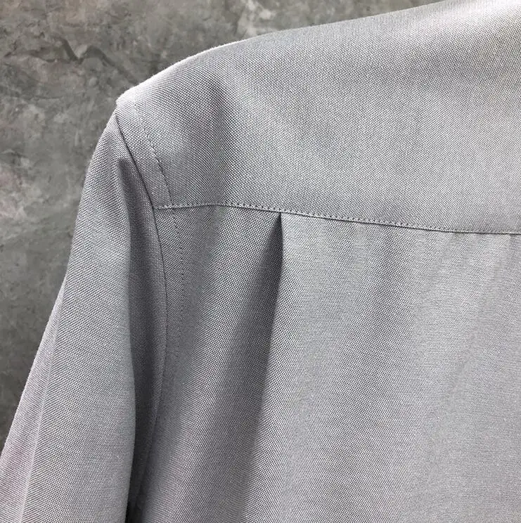 

TB THOM BULUO Brand Shirts Men Slim Gray Long Sleeve Casual Shirt Thin Turn Down Collar Oxford Solid Men's Clothing