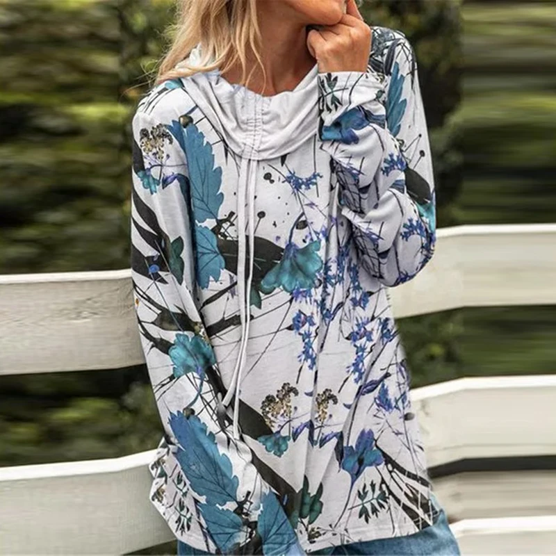 

Женская Асимметричная однотонная толстовка с высоким воротником и круглым вырезом, Повседневная Свободная рубашка, Топ с длинным рукавом, ...