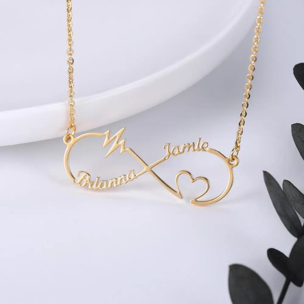 

2020 New 925 Sterling Silver Personalized Custom Couple Name Necklace Gold Choker Necklace Infinity Pendant Nameplate Gift