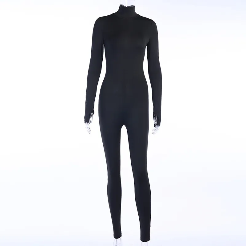 

Turtleneck Long Sleeve Solid Bodycon Jumpsuit Spring Women Fashion Streetwear Outfits Sporty Body Female Winter Jumpsuit Rompers