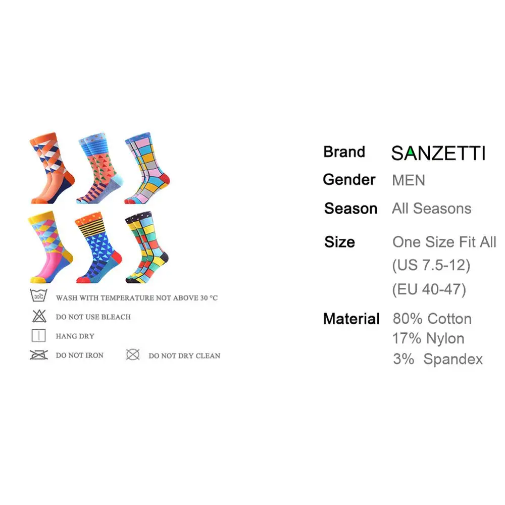 SANZETTI 6 пар/лот мужские повседневные носки из чесаного хлопка яркие с забавным