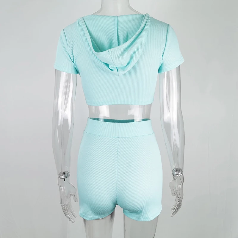 

ONEINALL Casual Two Piece Set For Women O Neck Short Sleeve T Shirts High Waist Lace Up Shorts Solid Sexy Sets Female Summer New