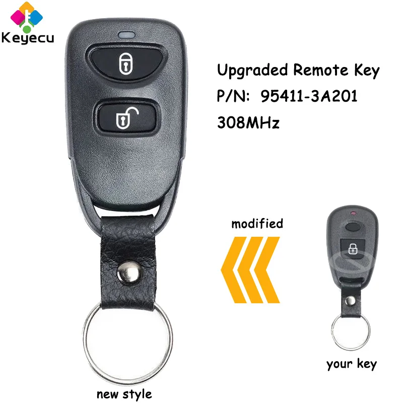 KEYECU Upgraded Remote Control Car Key With 2 Buttons & 308MHz for Hyundai Elantra Sante Fe 2011 2012 2013 Fob P/N: 95411-3A201